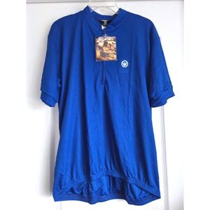 Canari Mens Cycling Jersey Royal Blue Quarter Zip Short Sleeve Waffle Knit Sz XL